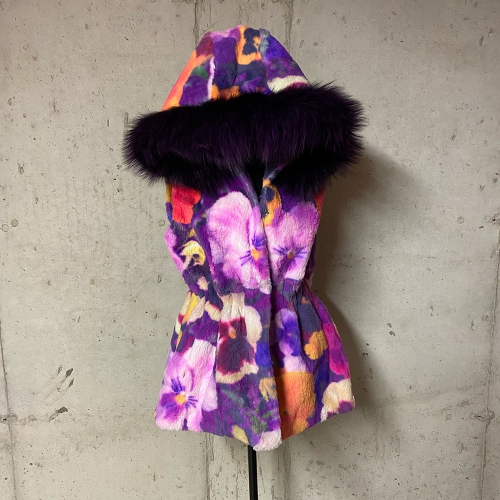 Sheared Rex rabbit fur vest with hood (reversible)